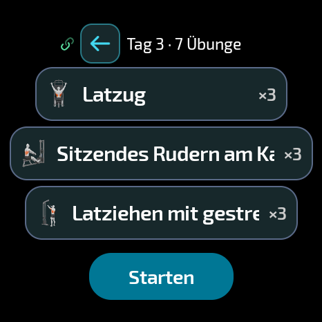 Routinendetail mit Übungen in der BarbellPin-App für Wear OS