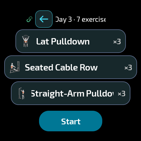 Routine detail with its exercises in the BarbellPin app for Wear OS