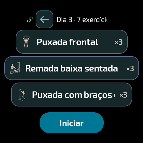 Detalhes de uma rotina com seus exercícios no app BarbellPin para Wear OS