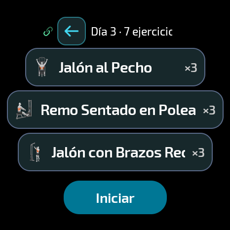 Detalle de una rutina con sus ejercicios en la app de BarbellPin para Wear OS
